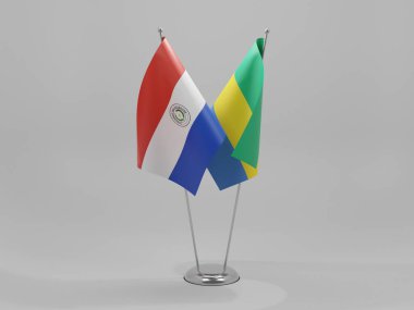 Gabon - Paraguay İşbirliği Bayrakları, Beyaz Arkaplan - 3D Render