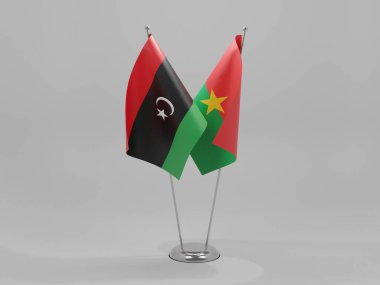 Burkina Faso - Libya İşbirliği Bayrakları, Beyaz Arkaplan - 3D Render