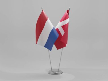 Danimarka - Hollanda İşbirliği Bayrakları, Beyaz Arkaplan - 3D Render