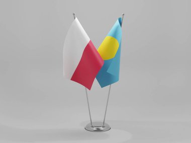 Palau - Polonya İşbirliği Bayrakları, Beyaz Arkaplan - 3D Render