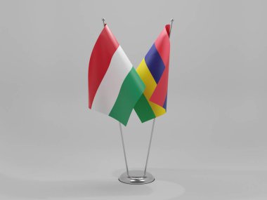 Mauritius - Macaristan İşbirliği Bayrakları, Beyaz Arkaplan - 3D Render