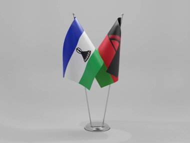 Malawi - Lesotho İşbirliği Bayrakları, Beyaz Arkaplan - 3D Render