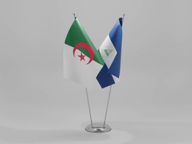 Nikaragua - Cezayir İşbirliği Bayrakları, Beyaz Arkaplan - 3D Render