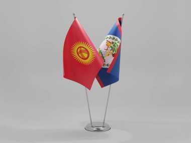 Belize - Kırgızistan İşbirliği Bayrakları, Beyaz Arkaplan - 3D Render. Tarihi bayrak