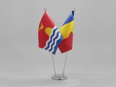Romanya - Kiribati İşbirliği Bayrakları, Beyaz Arkaplan - 3D Render