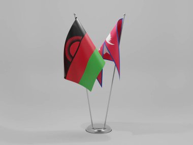 Nepal - Malavi İşbirliği Bayrakları, Beyaz Arkaplan - 3D Render