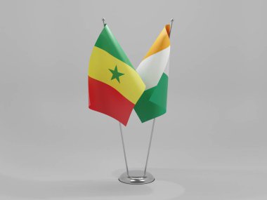 Cote D Ivoire - Senegal İşbirliği Bayrakları, Beyaz Arkaplan - 3D Render