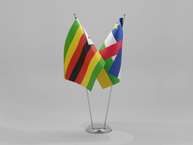 Orta Afrika Cumhuriyeti - Zimbabve İşbirliği Bayrakları, Beyaz Arkaplan - 3D Render