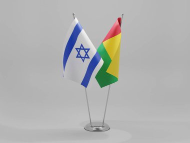 Gine Bissau - İsrail İşbirliği Bayrakları, Beyaz Arkaplan - 3D Render
