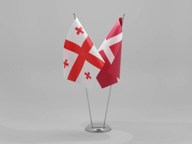 Danimarka - Georgia İşbirliği Bayrakları, Beyaz Arkaplan - 3D Render