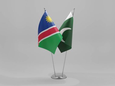 Pakistan - Namibya İşbirliği Bayrakları, Beyaz Arkaplan - 3D Render
