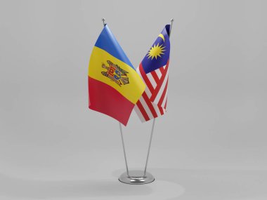 Malezya - Moldova İşbirliği Bayrakları, Beyaz Arkaplan - 3D Render