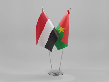 Burkina Faso - Yemen İşbirliği Bayrakları, Beyaz Arkaplan - 3D Render