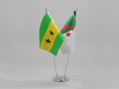 Cezayir - Sao Tome ve Principe İşbirliği Bayrakları, Beyaz Arkaplan - 3D Render