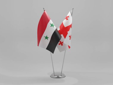 Gürcistan - Suriye İşbirliği Bayrakları, Beyaz Arkaplan - 3D Render