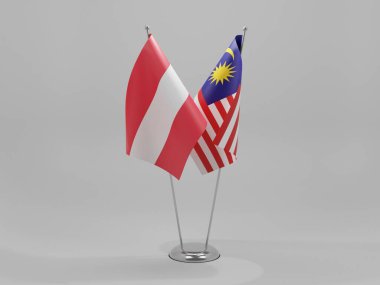 Malezya - Avusturya İşbirliği Bayrakları, Beyaz Arkaplan - 3D Render