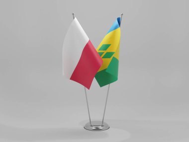 Saint Vincent ve The Grenadines - Polonya İşbirliği Bayrakları, Beyaz Arkaplan - 3D
