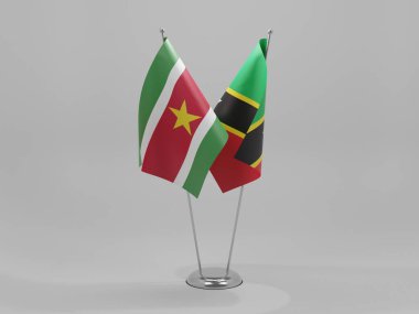 Saint Kitts ve Nevis - Surinam Cooperation Flags, Beyaz Arkaplan - 3D Render