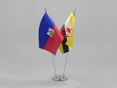 Brunei - Haiti İşbirliği Bayrakları, Beyaz Arkaplan - 3D Render