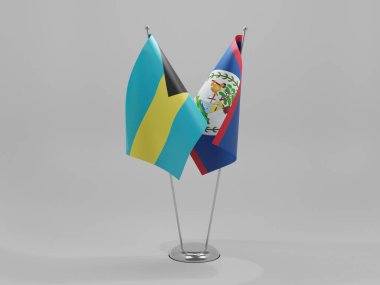 Belize - Bahamalar İşbirliği Bayrakları, Beyaz Arkaplan - 3D Render