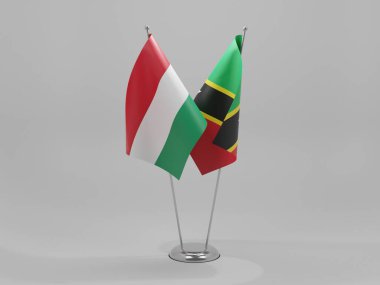 Saint Kitts ve Nevis - Macaristan İşbirliği Bayrakları, Beyaz Arkaplan - 3D Render