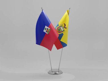 Ekvador - Haiti İşbirliği Bayrakları, Beyaz Arkaplan - 3D Render