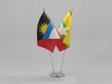 Myanmar - Antigua ve Barbuda İşbirliği Bayrakları, Beyaz Arkaplan - 3D Render
