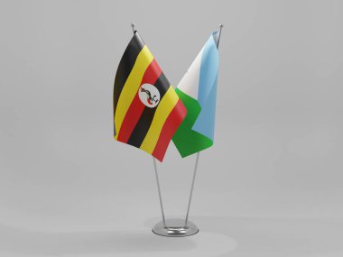 Cibuti - Uganda İşbirliği Bayrakları, Beyaz Arkaplan - 3D Yapılandırma