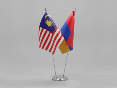 Ermenistan - Malezya İşbirliği Bayrakları, Beyaz Arkaplan - 3D Render