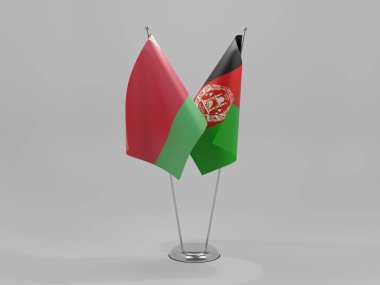 Afganistan - Belarus İşbirliği Bayrakları, Beyaz Arkaplan - 3D Render