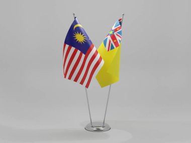 Niue - Malezya İşbirliği Bayrakları, Beyaz Arkaplan - 3D Render