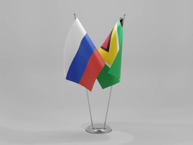 Guyana - Rusya İşbirliği Bayrakları, Beyaz Arkaplan - 3D Render