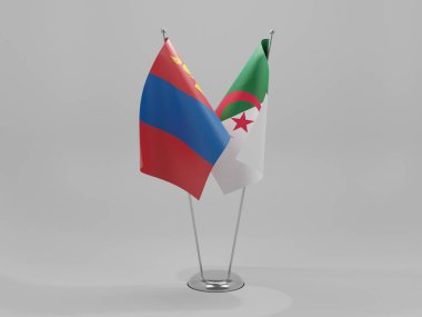 Cezayir - Moğolistan İşbirliği Bayrakları, Beyaz Arkaplan - 3D Render
