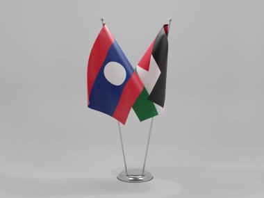 Ürdün - Laos İşbirliği Bayrakları, Beyaz Arkaplan - 3D Render
