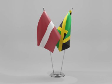 Jamaika - Letonya İşbirliği Bayrakları, Beyaz Arkaplan - 3D Render