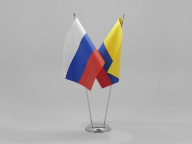 Kolombiya - Rusya İşbirliği Bayrakları, Beyaz Arkaplan - 3D Render