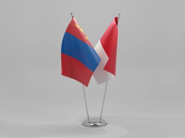 Monako - Moğolistan İşbirliği Bayrakları, Beyaz Arkaplan - 3D Render