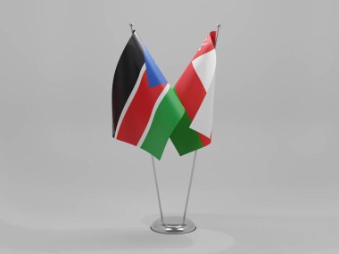 Umman - Güney Sudan İşbirliği Bayrakları, Beyaz Arkaplan - 3D Render