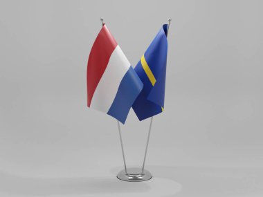 Nauru - Hollanda İşbirliği Bayrakları, Beyaz Arkaplan - 3D Render