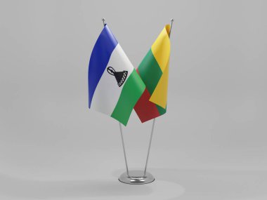 Litvanya - Lesotho İşbirliği Bayrakları, Beyaz Arkaplan - 3D Render