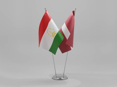 Letonya - Tacikistan İşbirliği Bayrakları, Beyaz Arkaplan - 3D Render