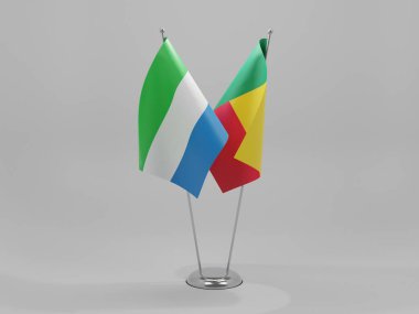 Benin - Sierra Leone İşbirliği Bayrakları, Beyaz Arkaplan - 3D Render