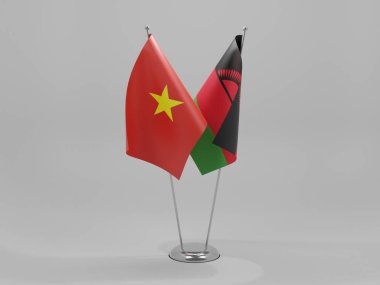Malawi - Vietnam İşbirliği Bayrakları, Beyaz Arkaplan - 3D Render