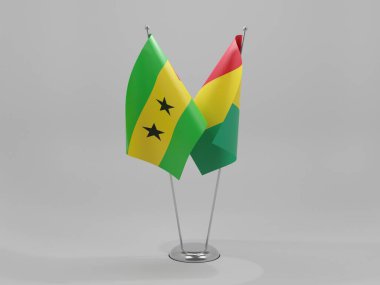Gine - Sao Tome ve Principe İşbirliği Bayrakları, Beyaz Arkaplan - 3D Render