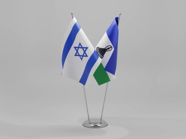 Lesotho - İsrail İşbirliği Bayrakları, Beyaz Arkaplan - 3D Render