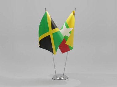 Myanmar - Jamaika İşbirliği Bayrakları, Beyaz Arkaplan - 3D Render