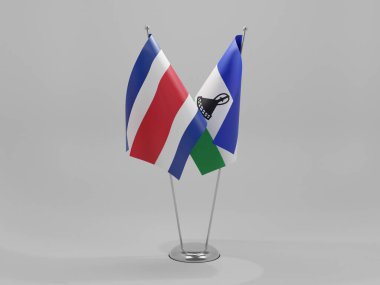 Lesotho - Kosta Rika İşbirliği Bayrakları, Beyaz Arkaplan - 3D Render
