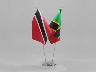 Saint Kitts ve Nevis - Trinidad ve Tobago İşbirliği Bayrakları, Beyaz Arkaplan - 3D Render