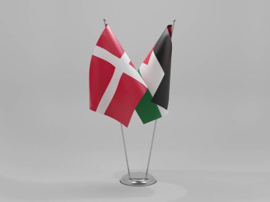 Filistin - Danimarka İşbirliği Bayrakları, Beyaz Arkaplan - 3D Render