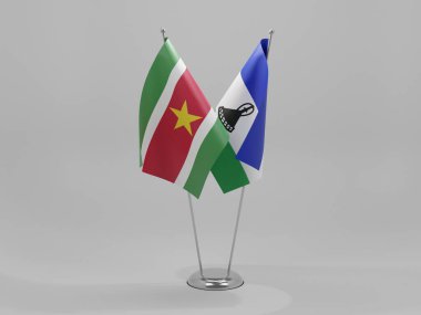 Lesotho - Surinam Cooperation Flags, Beyaz Arkaplan - 3D Render